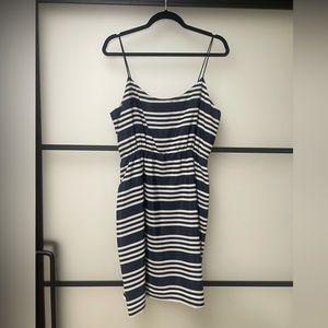 J Crew navy and white striped silk mini dress size 10